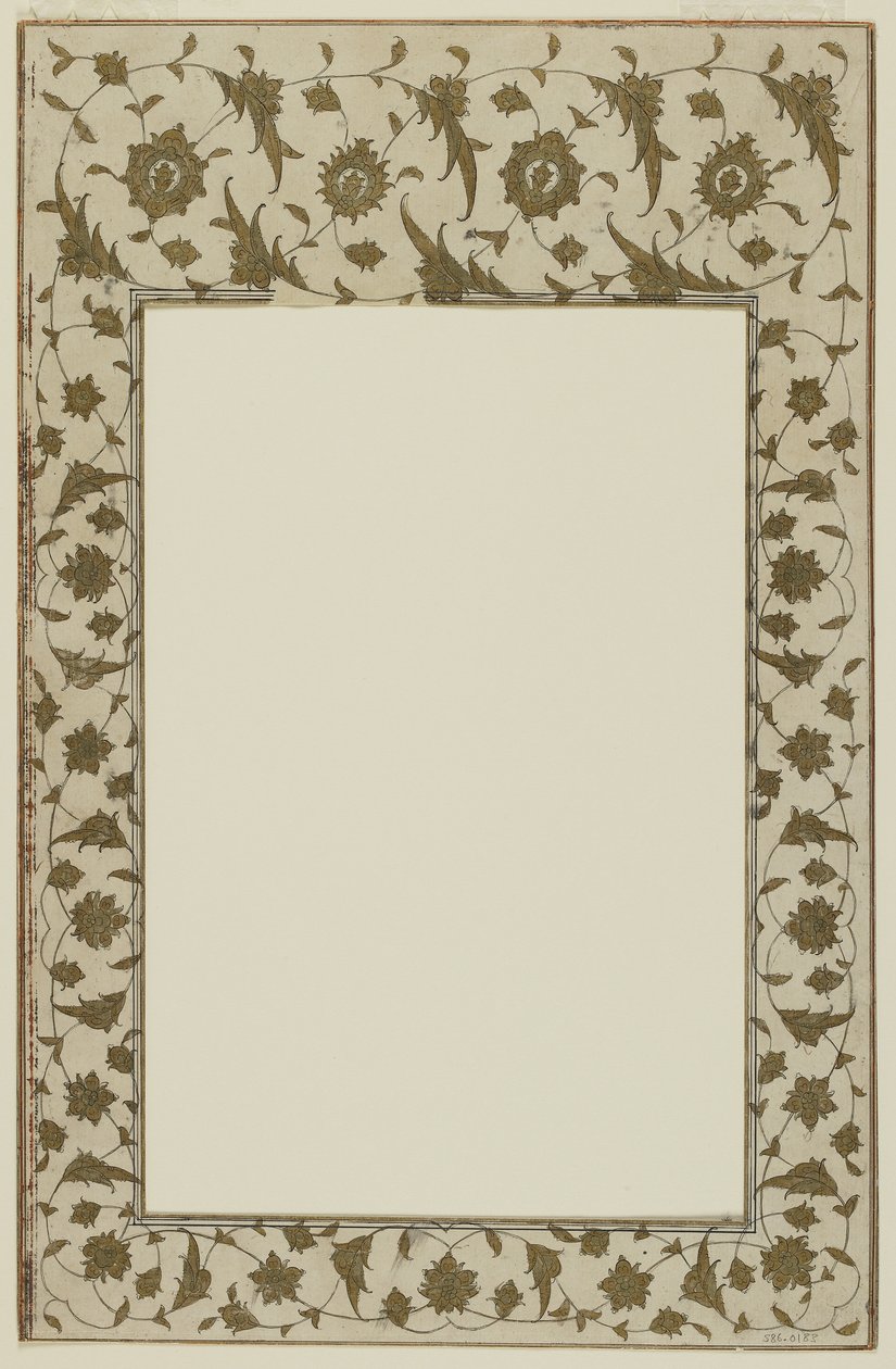 Bordure de manuscrit pochoirée avec motifs floraux - Qajar School