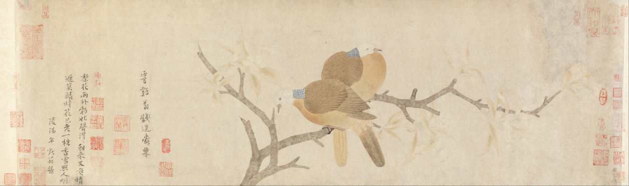 Pigeons et fleurs de poirier après la pluie - Qian Xuan