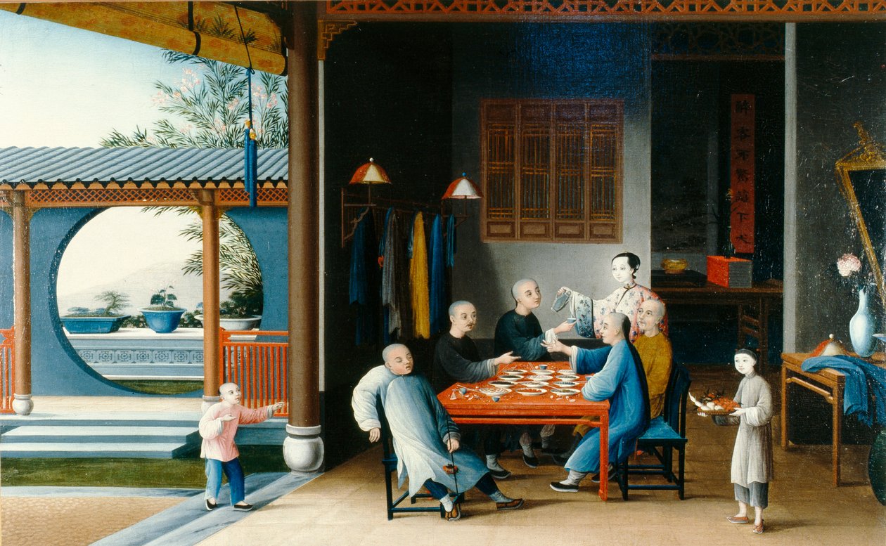 Scène de dîner - Qing Dynasty Chinese School