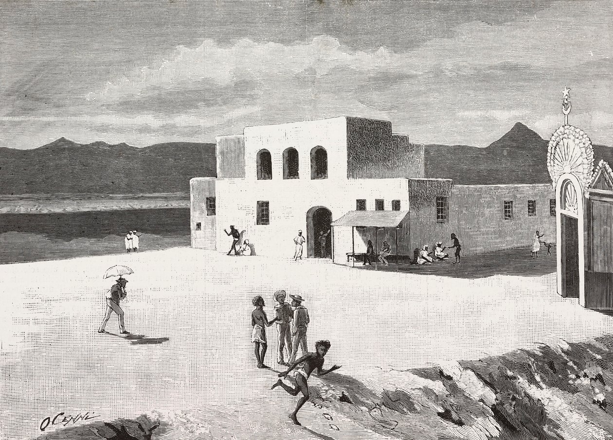 Bâtiment de la Poste italienne, Massawa, Érythrée, gravure d