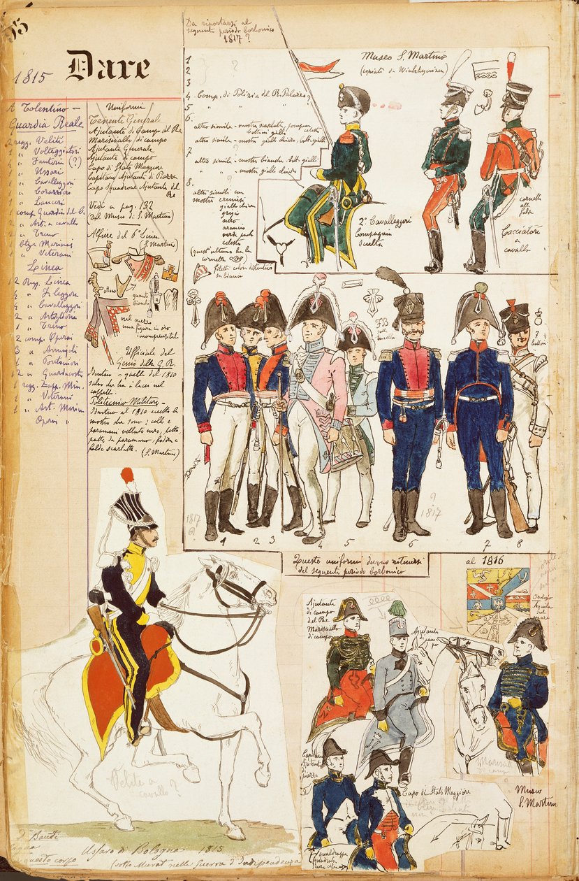Divers uniformes, par Quinto Cenni, planche en couleur, vers 1815 - Quinto Cenni