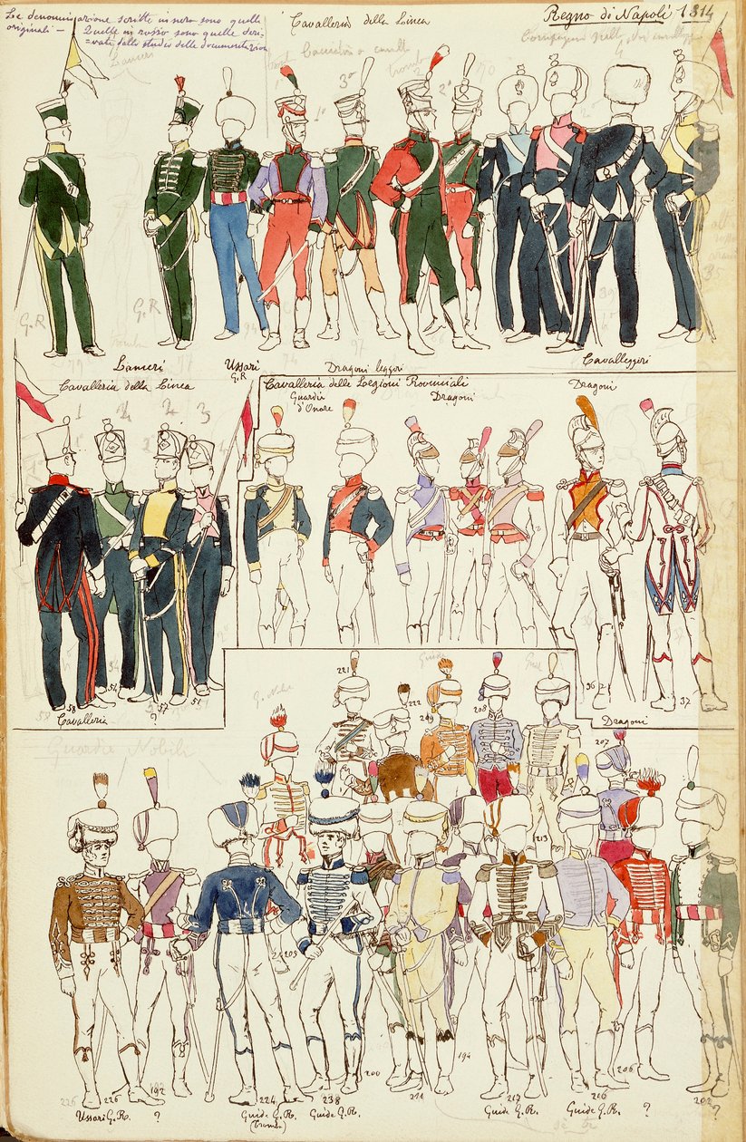 Divers uniformes du Royaume de Naples de 1814 - Quinto Cenni