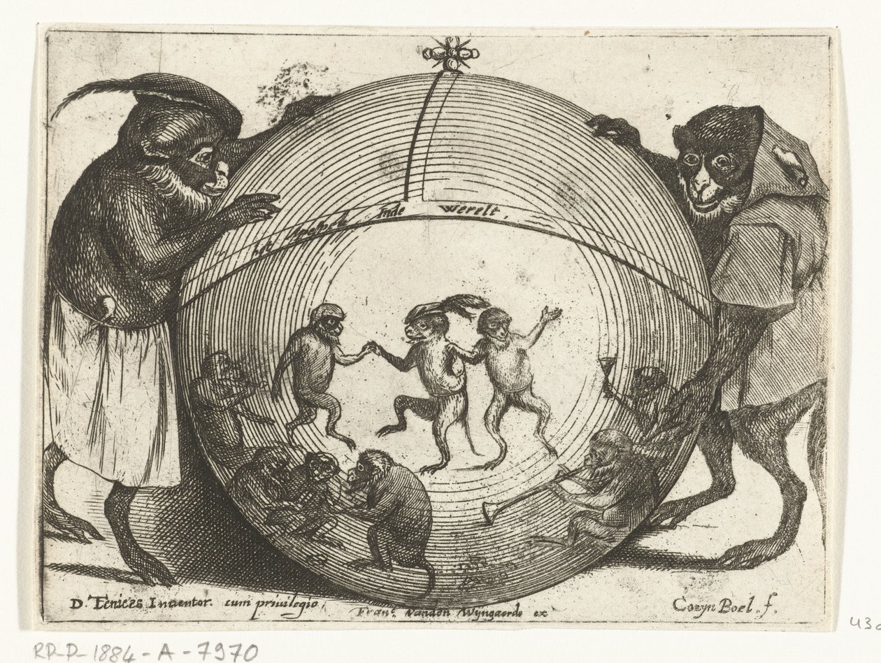 Deux singes tenant un globe terrestre - Quirin Boel