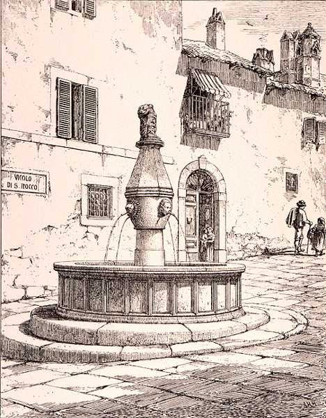 Fontaine du Vicolo di S. Rocco, Viterbo, Italie, de 