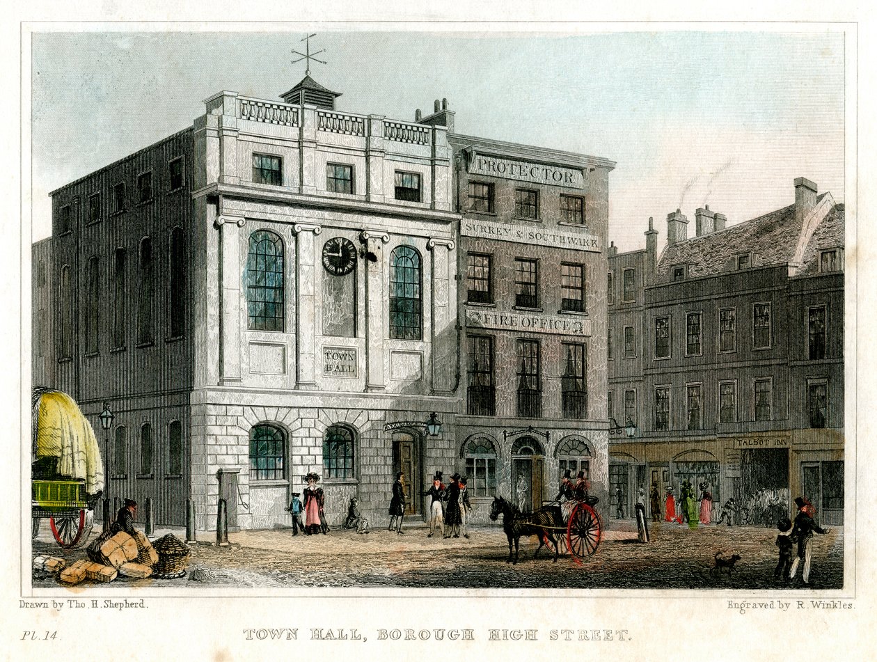 Hôtel de ville, Borough High Street, Southwark, Londres, 1830 - R. Winkles