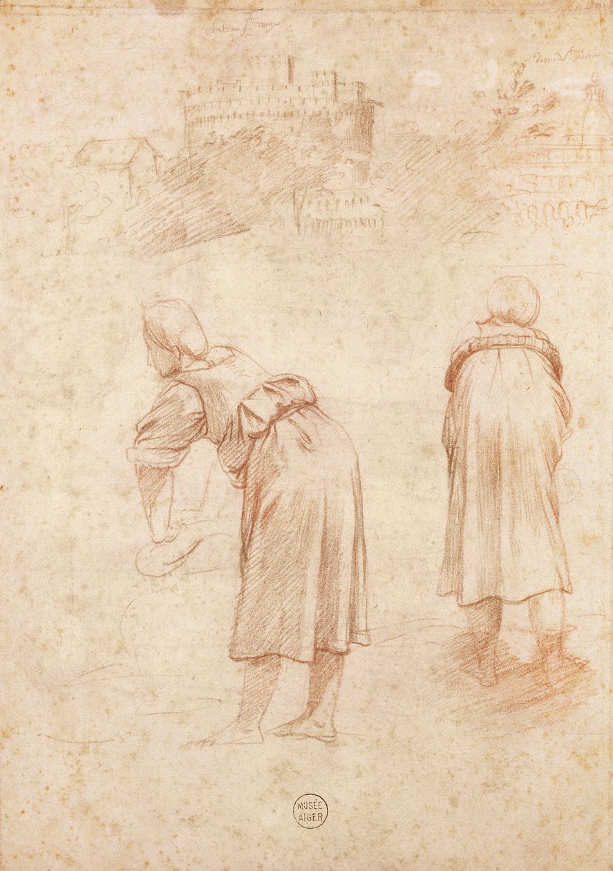 Blanchisseuses sur les rives du Tibre et études du Château Saint-Ange - Raffaello Sanzio Raphael