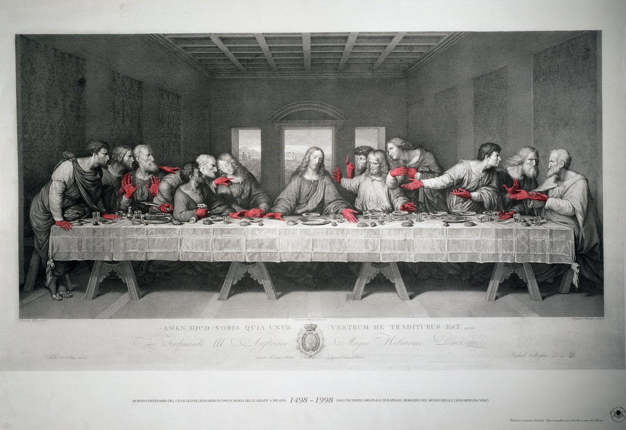 Gravure réalisée pour marquer le 5e centenaire de La Cène de Léonard de Vinci à Santa Maria delle Grazie, Milan - Raffaello Sanzio Morghen