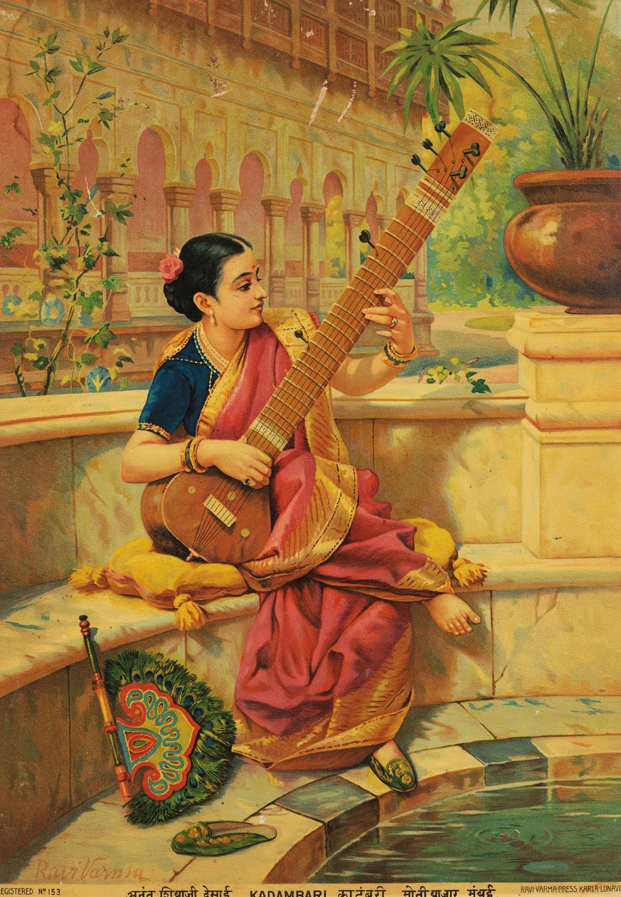 Kadambari jouant du sitar - Raja Ravi Varma