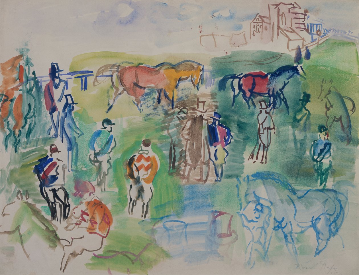Chevaux et jockeys à Epsom (gouache sur papier) - Raoul Dufy