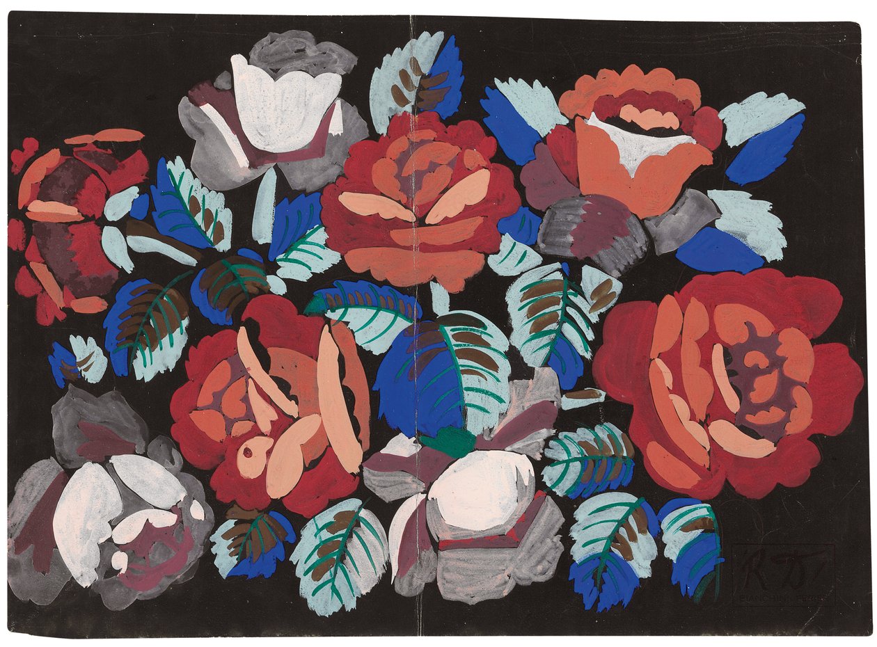 Roses rouges et roses (gouache sur papier noir) - Raoul Dufy