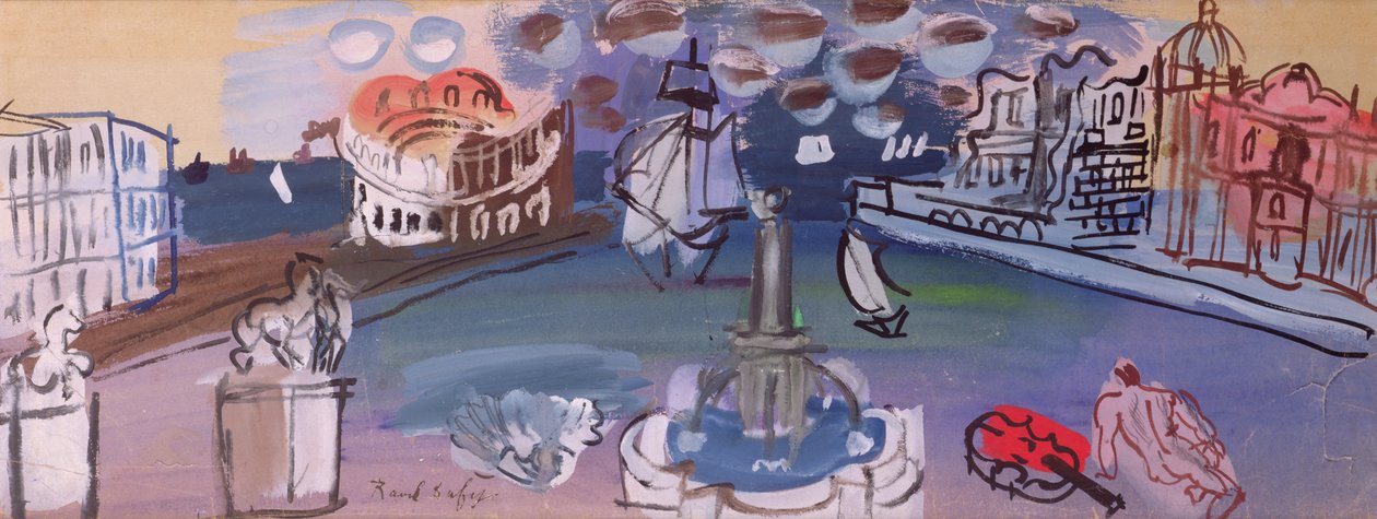 La fontaine de la place (gouache) - Raoul Dufy