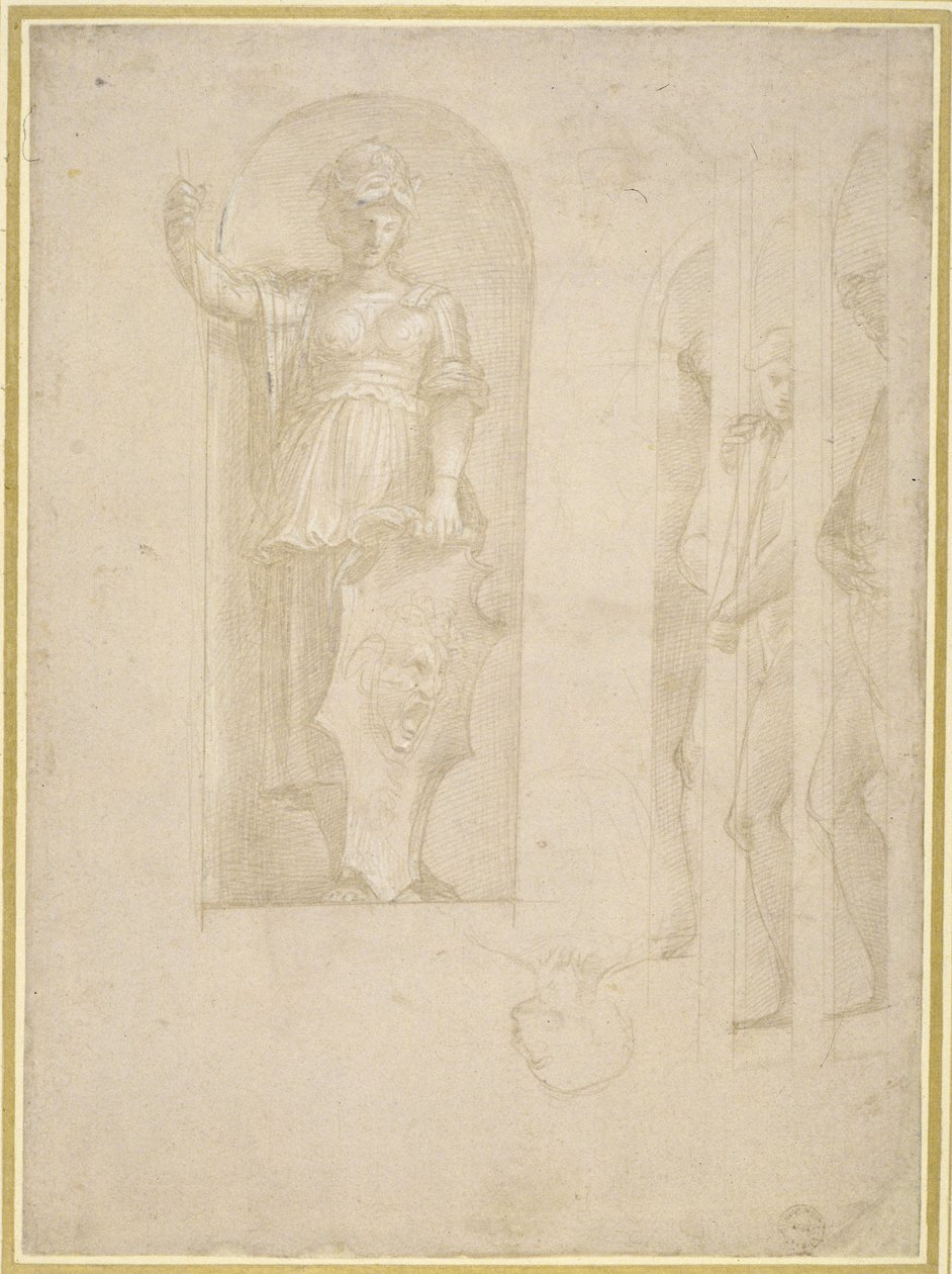 Études pour une figure de Minerve et autres statues - Raphael