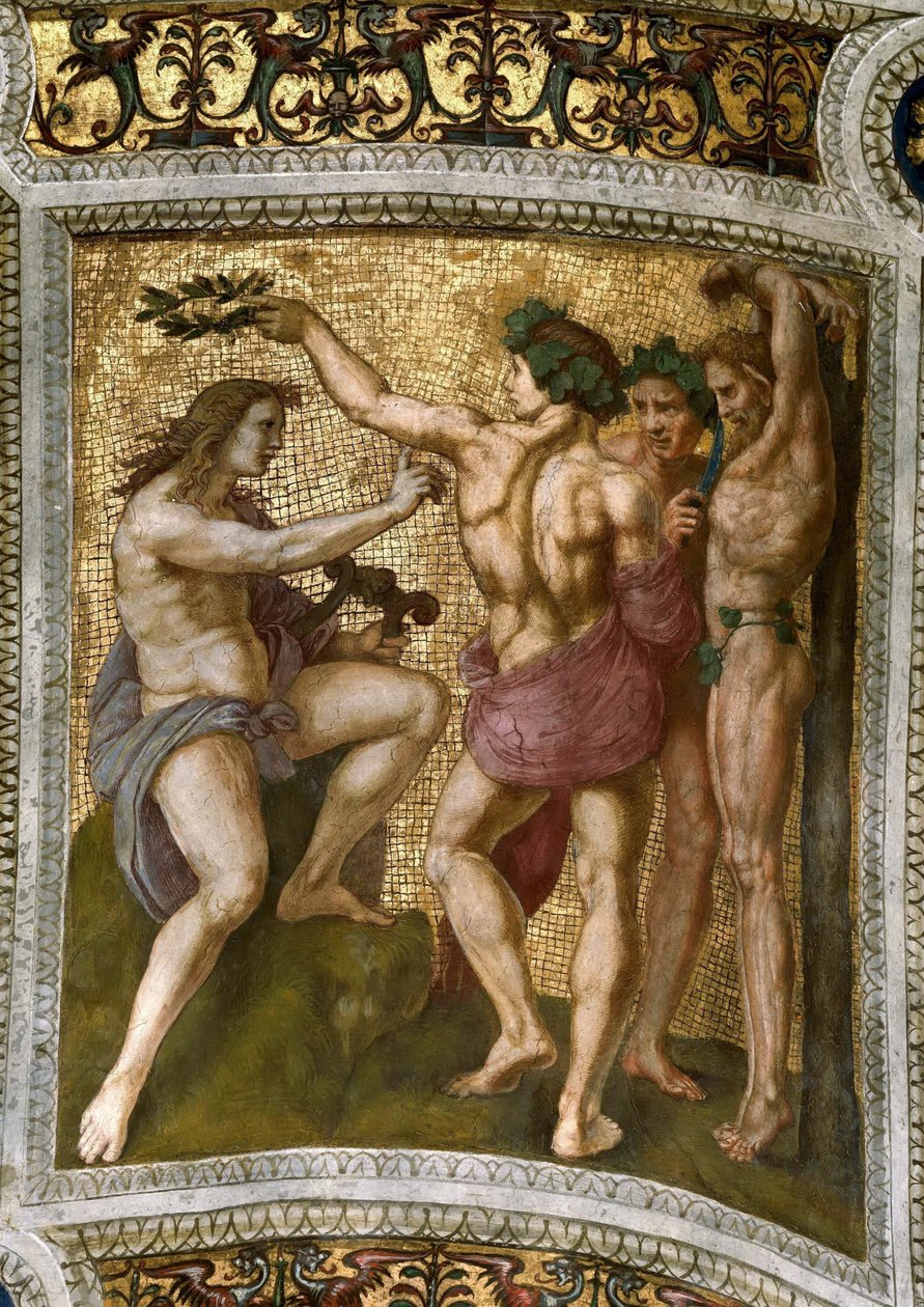 Marsyas et Apollon. Fresque au plafond dans la Stanza della Segnatura - Raphael