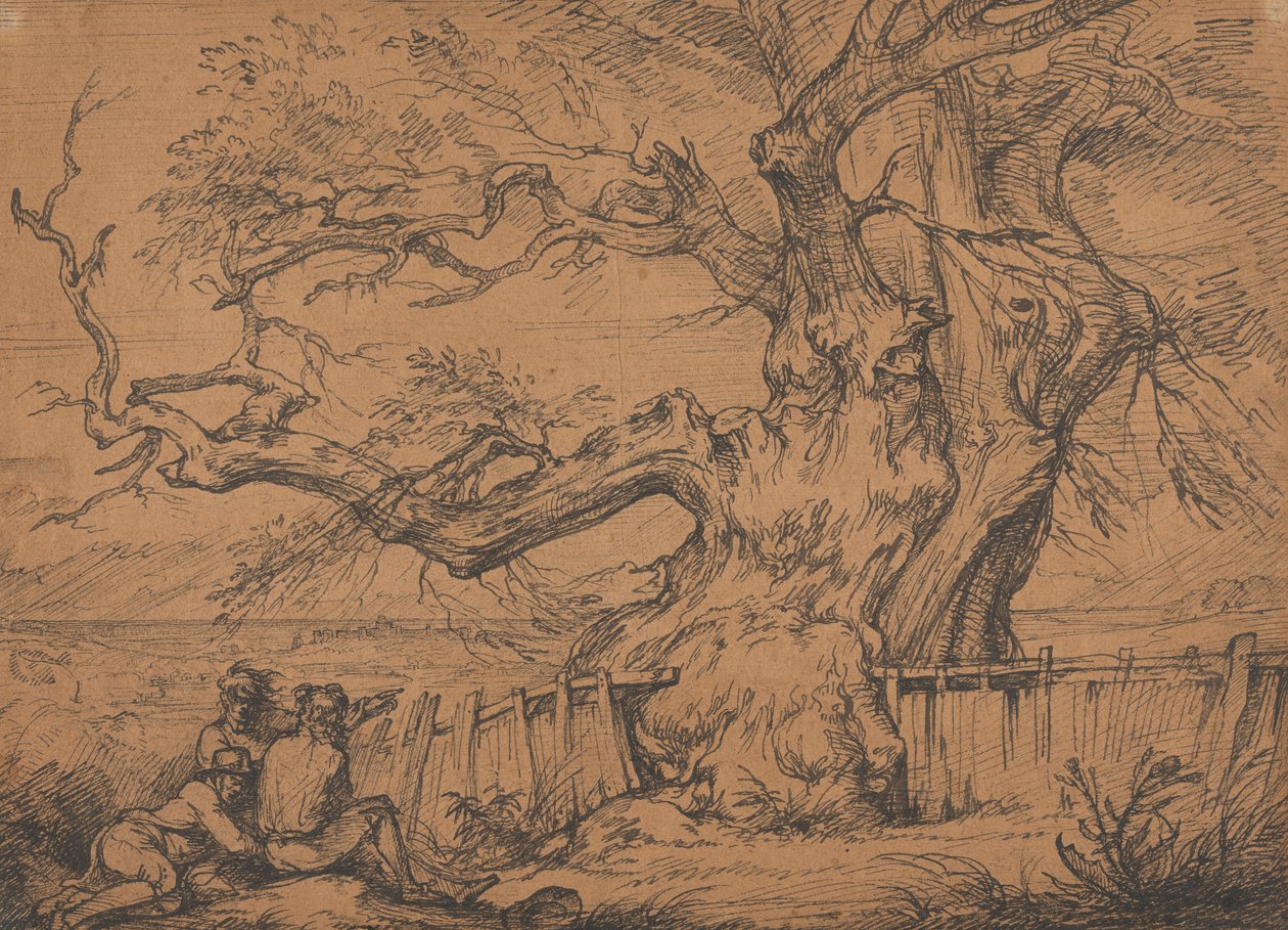 Vue lointaine du château de Windsor dans une tempête (Le grand chêne, château de Windsor au loin) - Raphael Lamar West