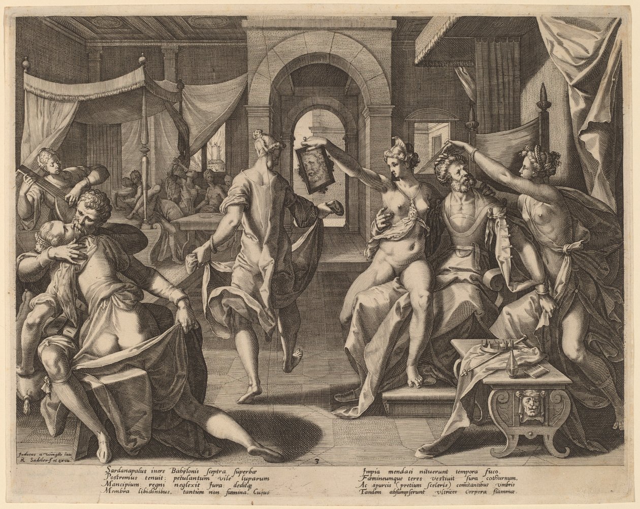 Sardanapale parmi les concubines - Raphael Sadeler I after Joos van Winghe