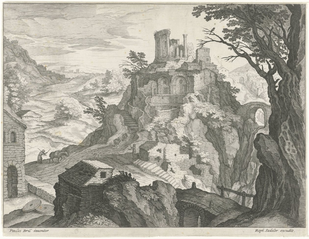 Paysage avec le temple de Vesta à Tivoli - Raphaël Sadeler (I) (attributed to)