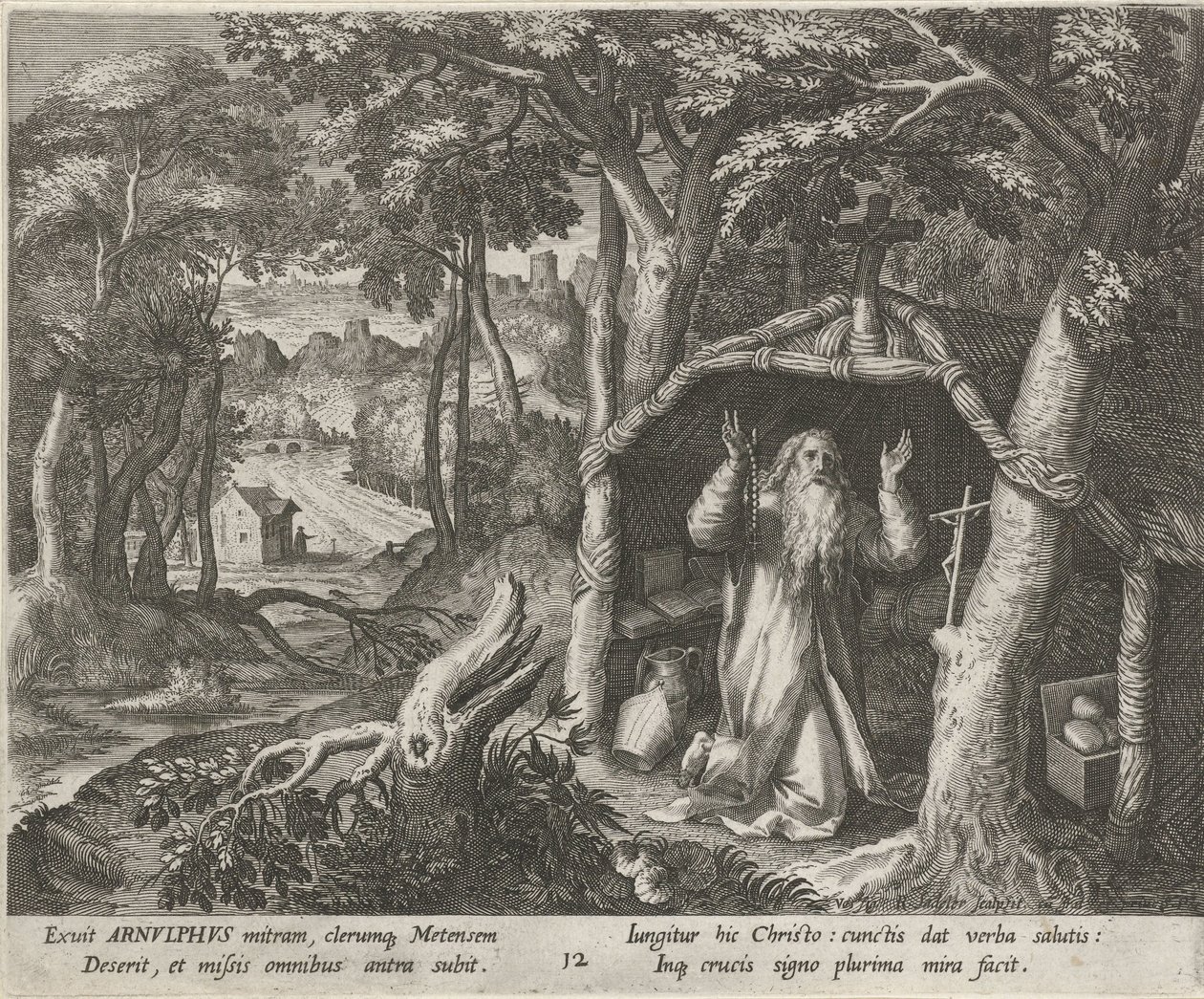 Saint Arnold de Metz en ermite - Raphaël Sadeler (I)