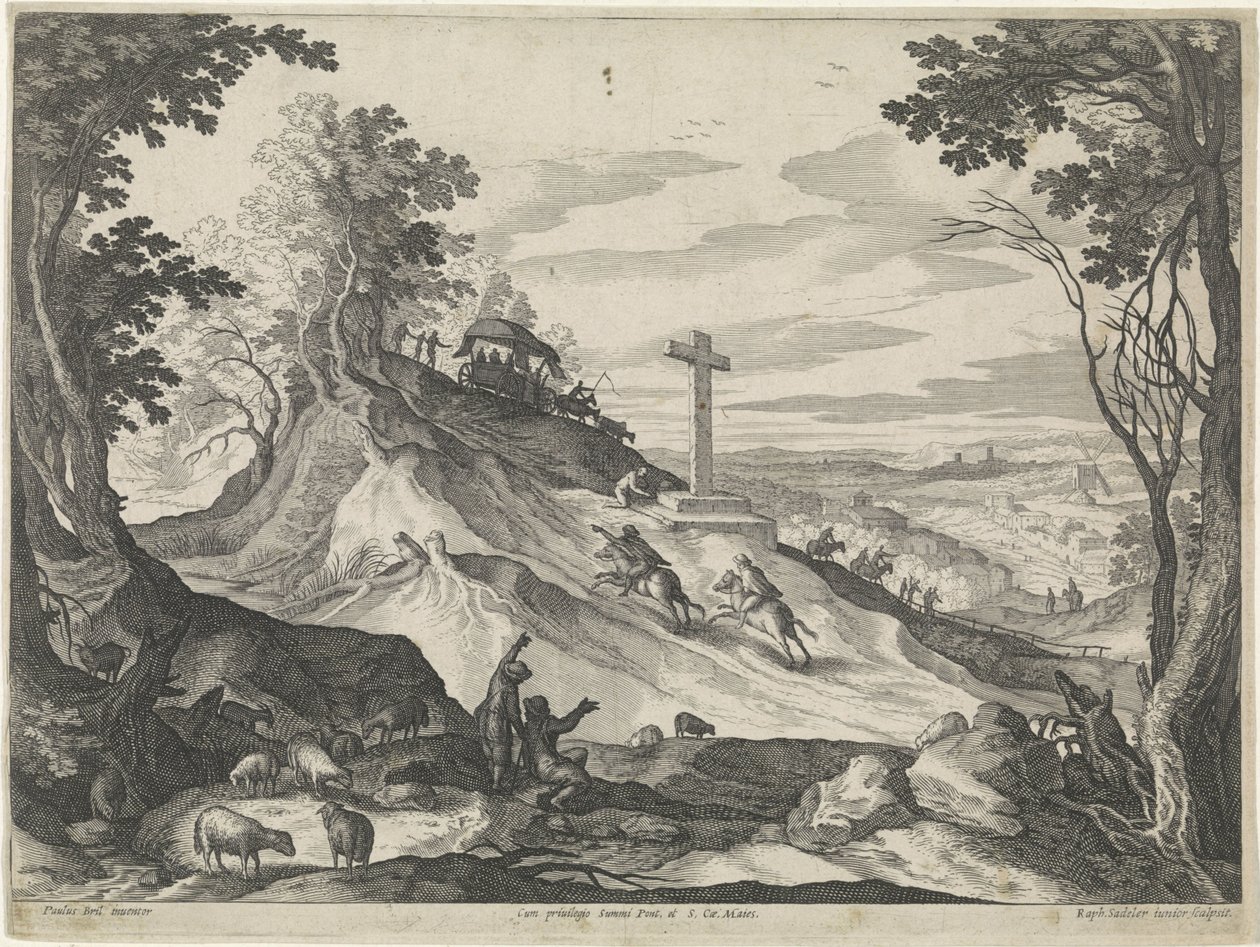 Paysage avec une croix sur une colline - Raphaël Sadeler (II)