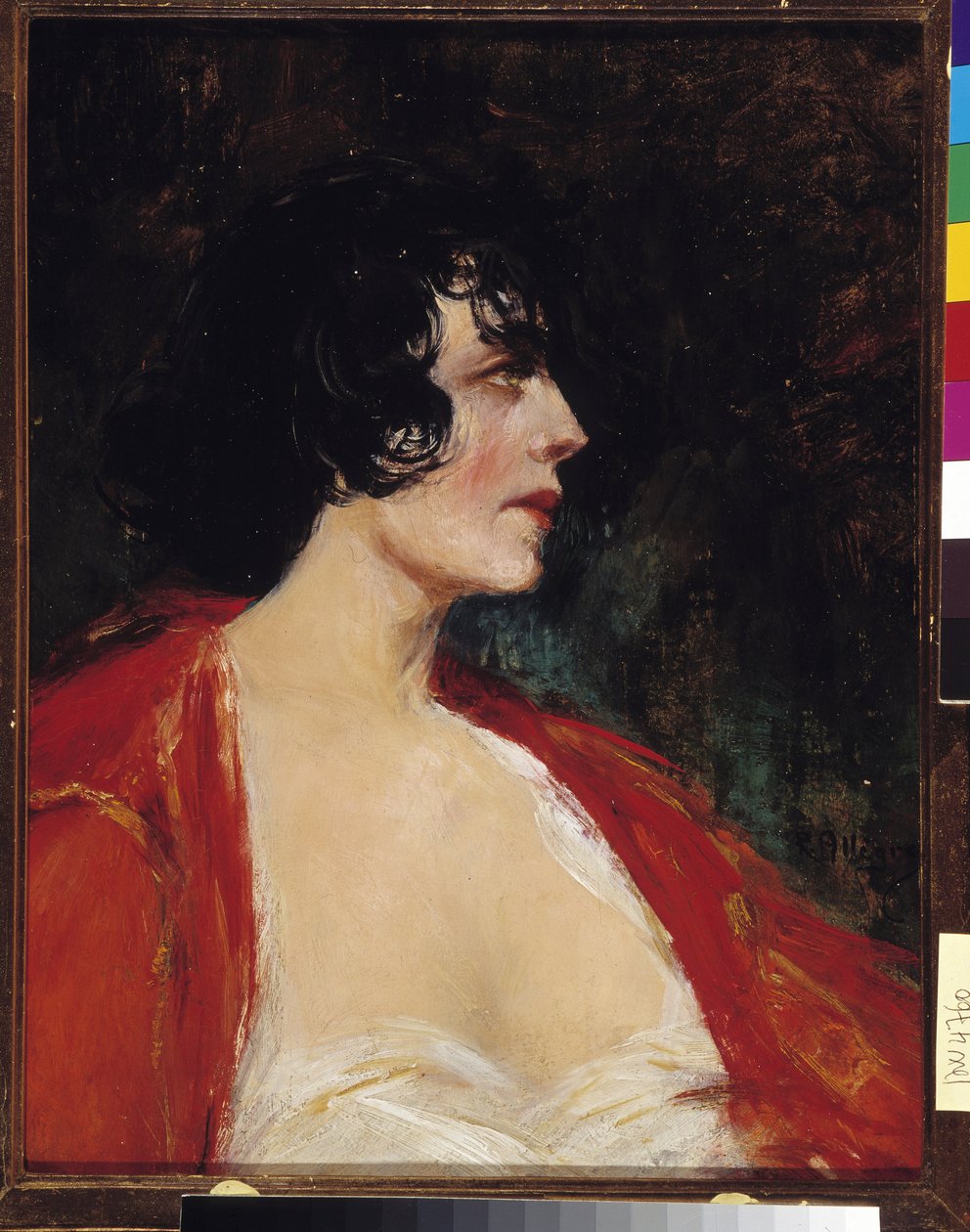 Portrait de femme en blouse rouge - Raymond Allegre