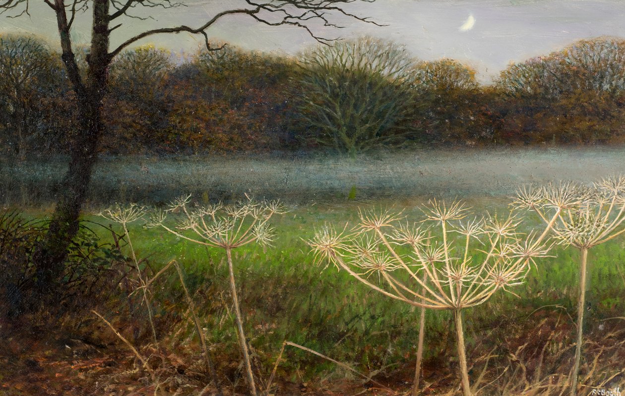 Décembre au crépuscule : brume sur les champs (huile sur carton) - Raymond Booth