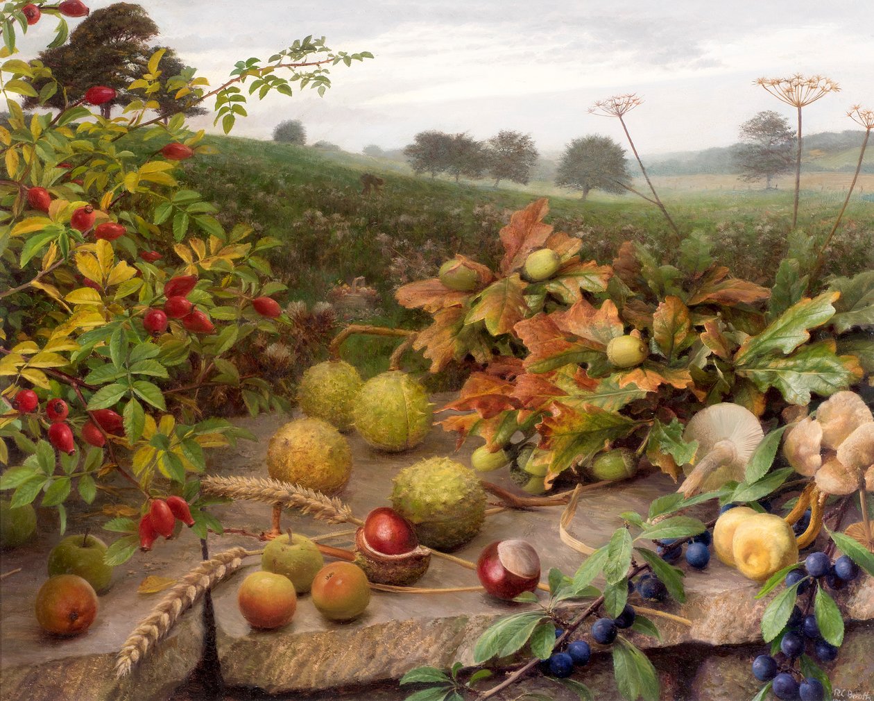 Cueillette dans la nature (huile sur carton) - Raymond Booth