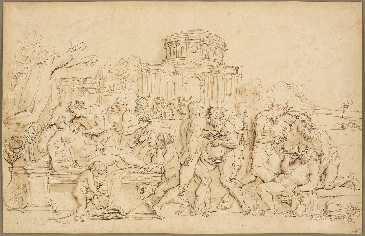 Bacchus et Ariane, avec Silène, Nymphes et Satyres - Raymond de Lafage