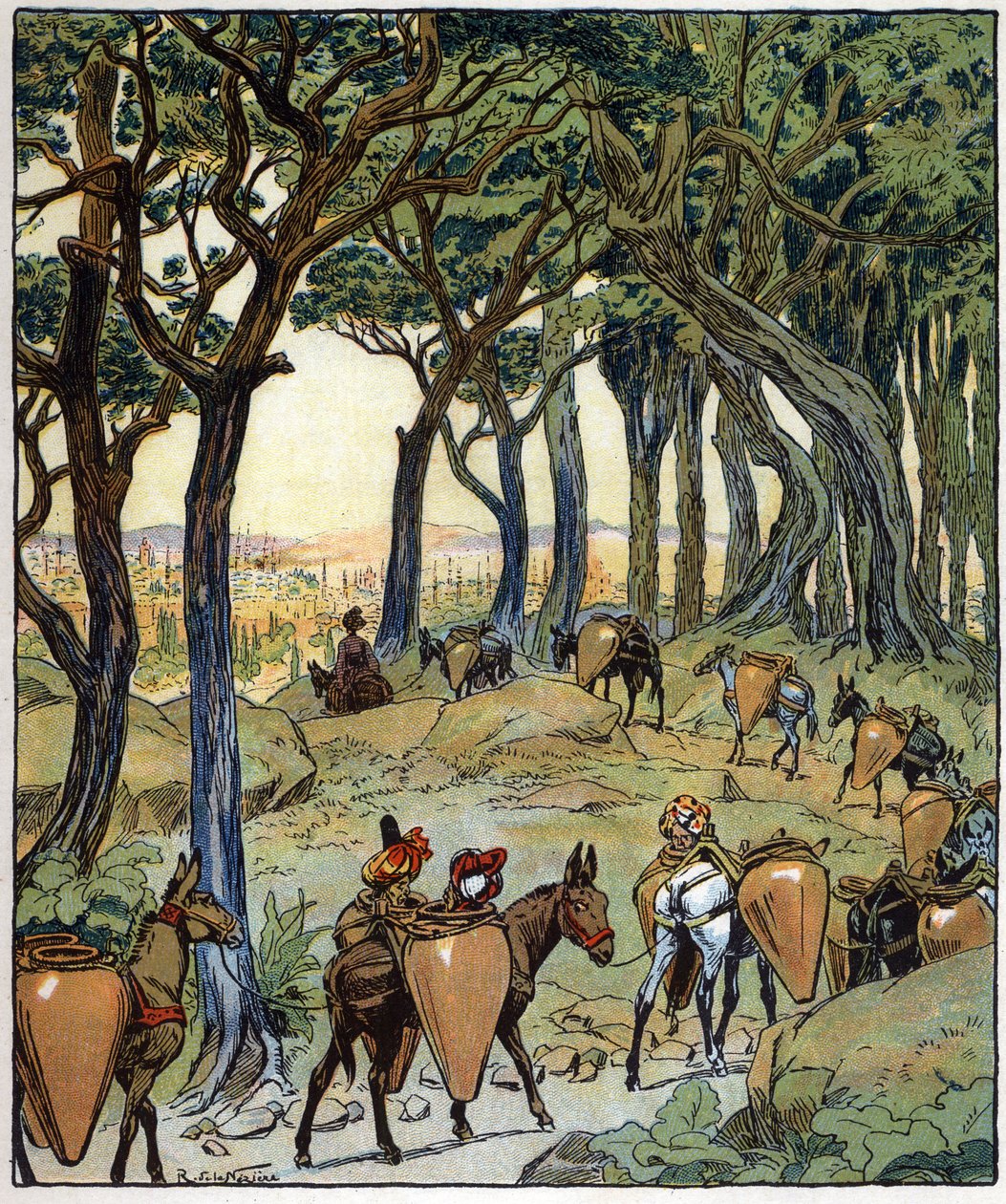 Toute la caravane prit le chemin de la ville : illustration pour le conte 