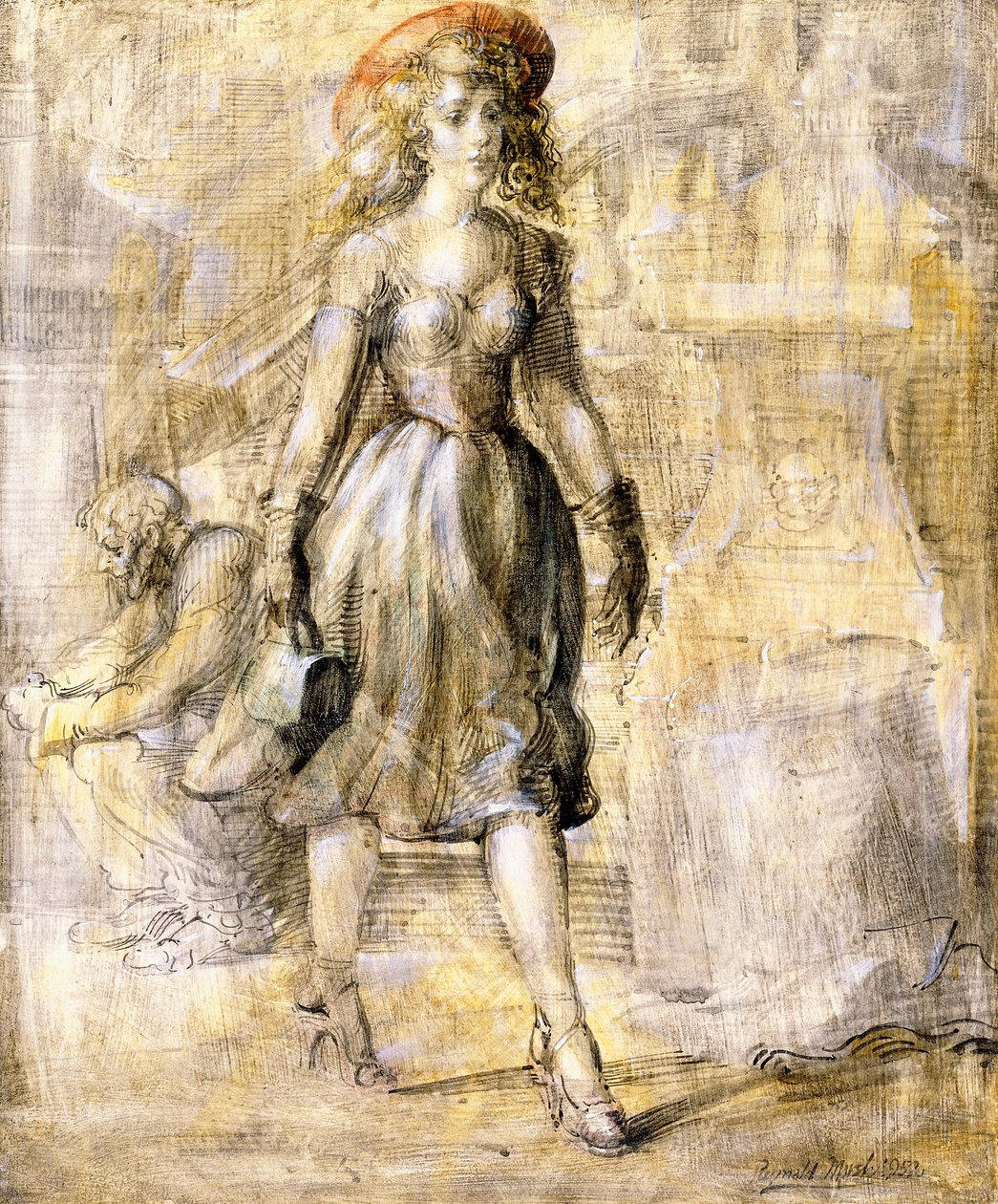 Fille marchant dans une rue de la ville - Reginald Marsh