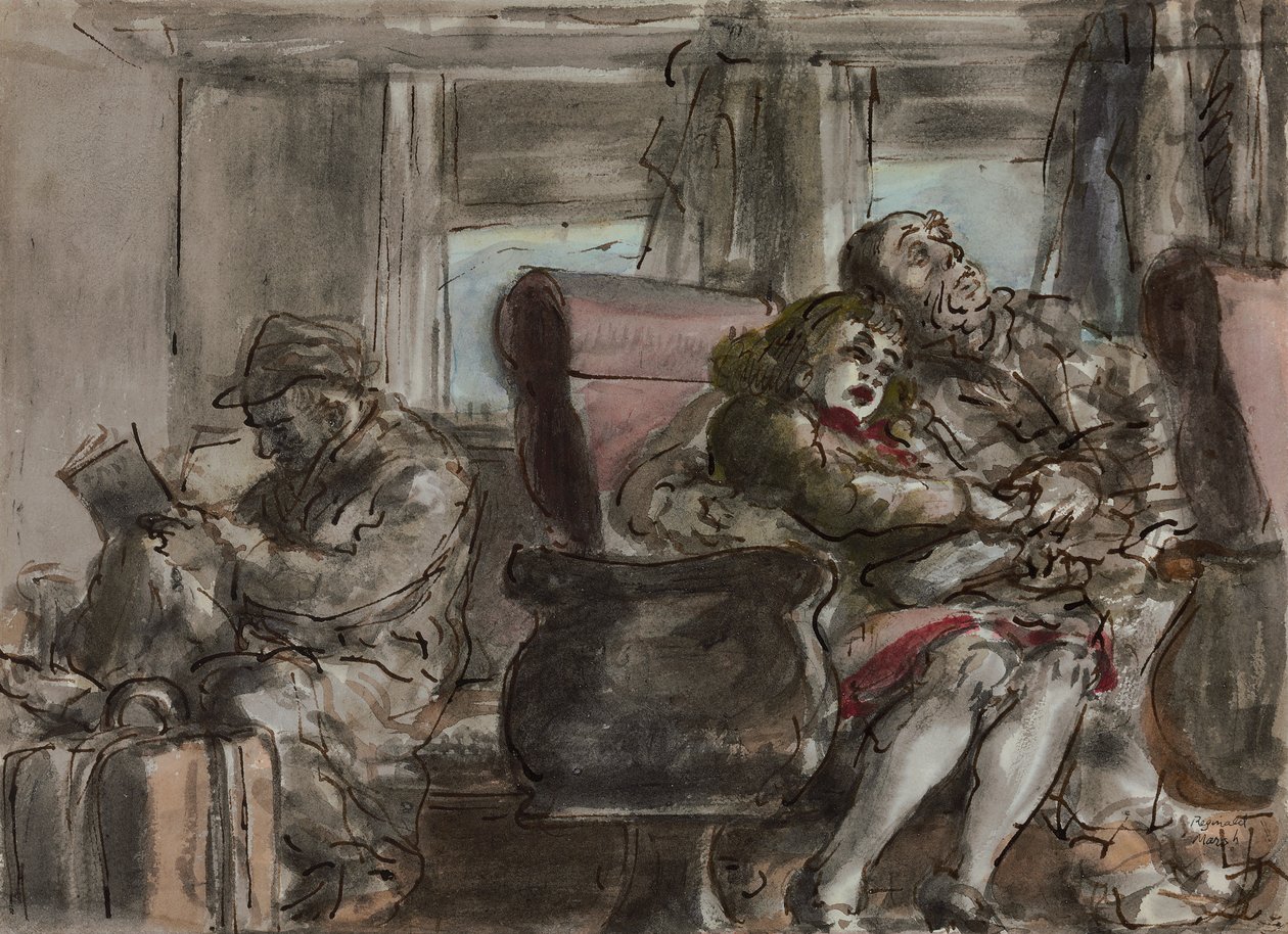 Passagers dans un wagon de train (aquarelle, encre et crayon sur papier) - Reginald Marsh
