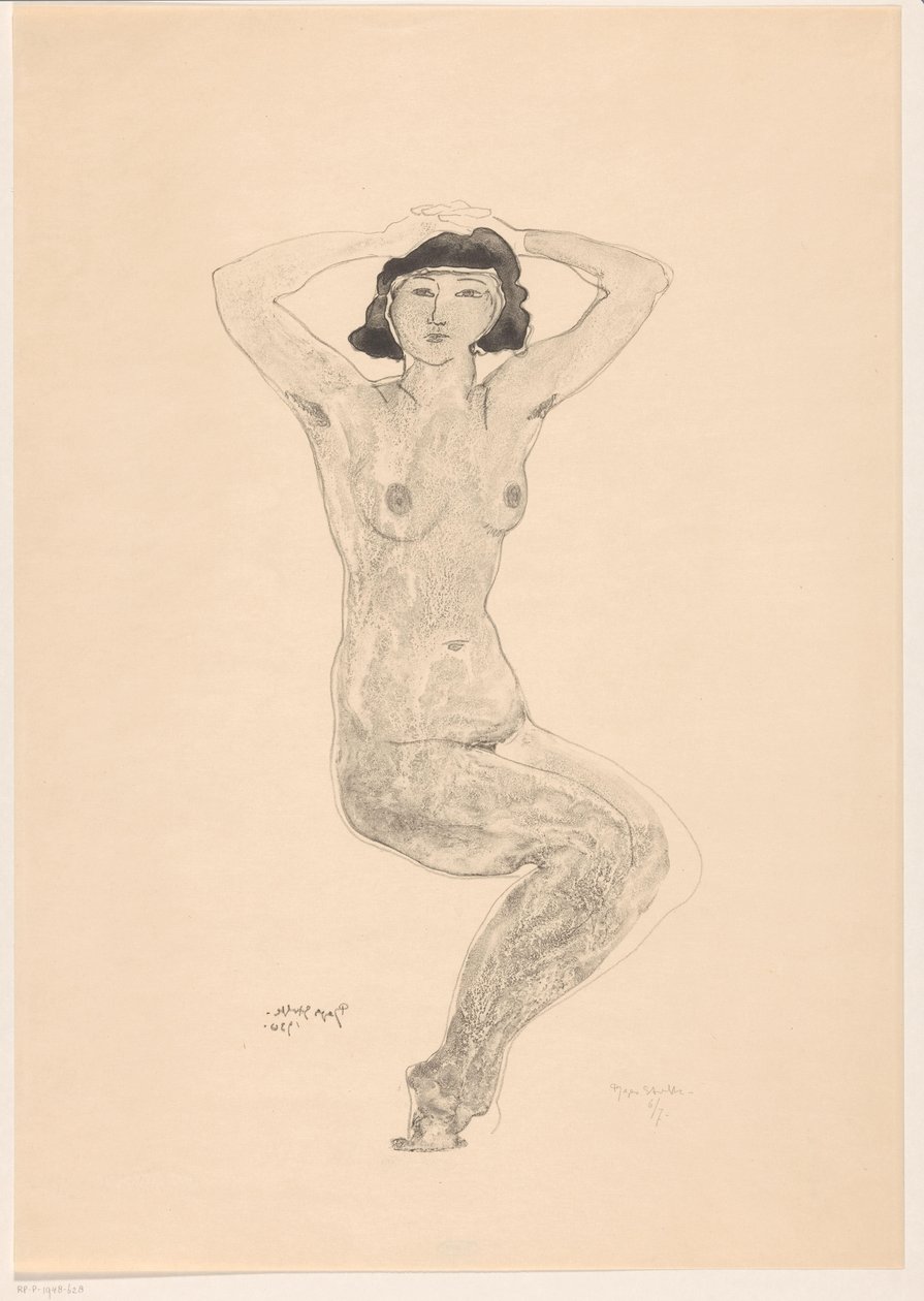 Femme nue assise avec les mains sur la tête - Reijer Stolk (signed by artist)