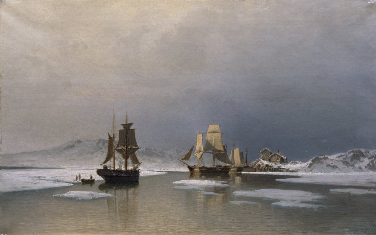 Navires à Voile sur un Fjord Gelé - Reinholdt Boll