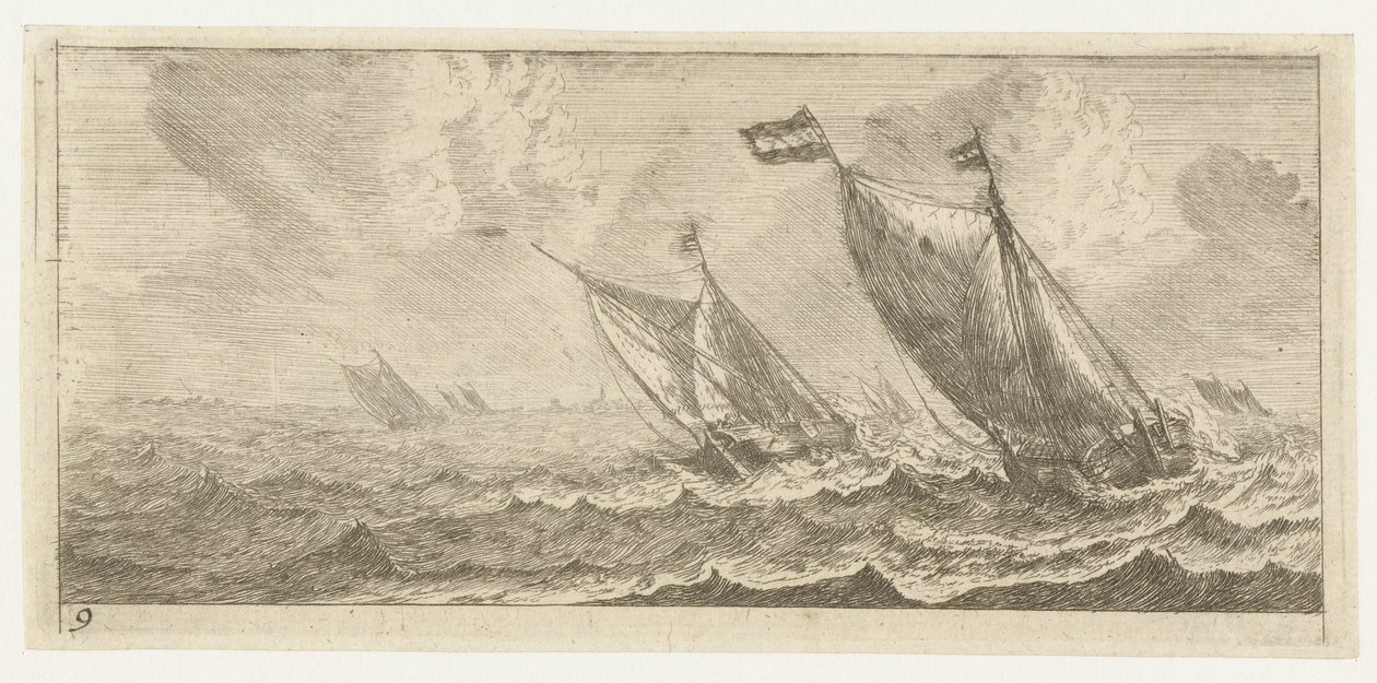 Bateaux sur une mer agitée - Reinier Nooms