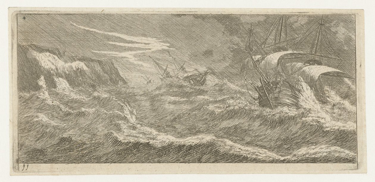 Voiliers dans une tempête en mer (série Divers Embarquements et autre Faicts) - Reinier Nooms