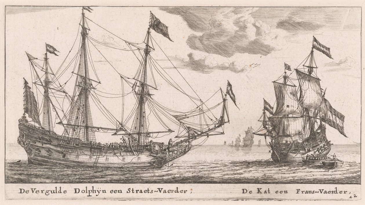 Le "Vergulde Dolphyn," un grand navire marchand, et le "Kat," une flute - Reinier Nooms, called Zeeman