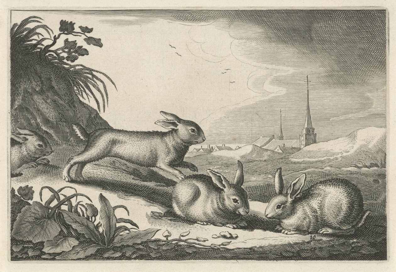 Paysage de dunes avec des lapins - Reinier van Persijn