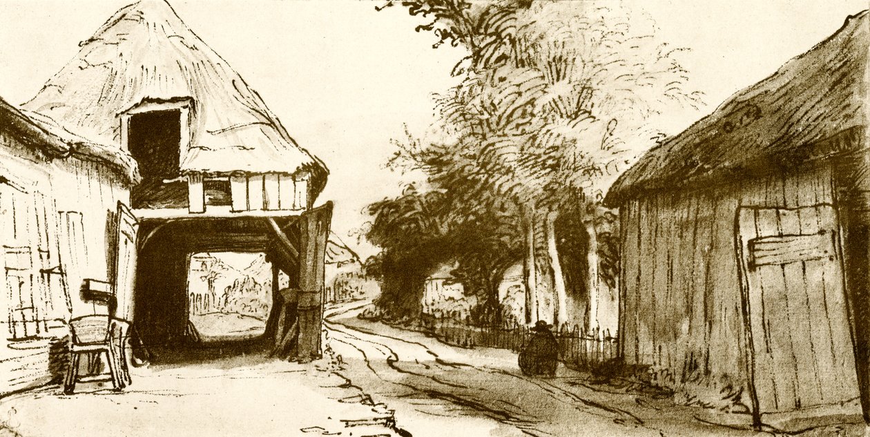 Route de village avec remise - Rembrandt van Rijn