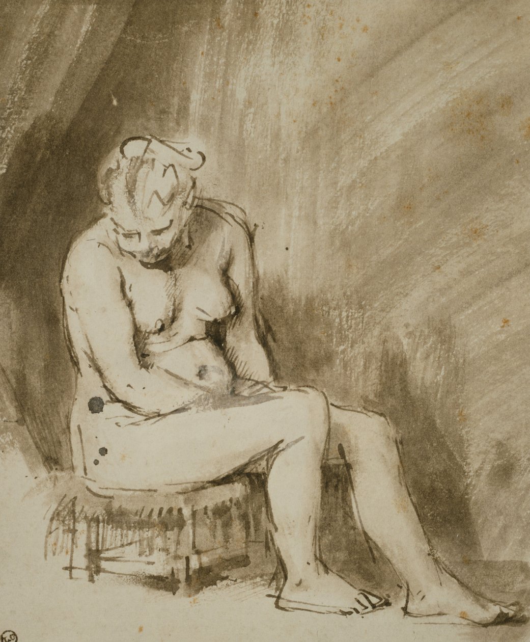 Femme nue assise sur un tabouret - Rembrandt van Rijn