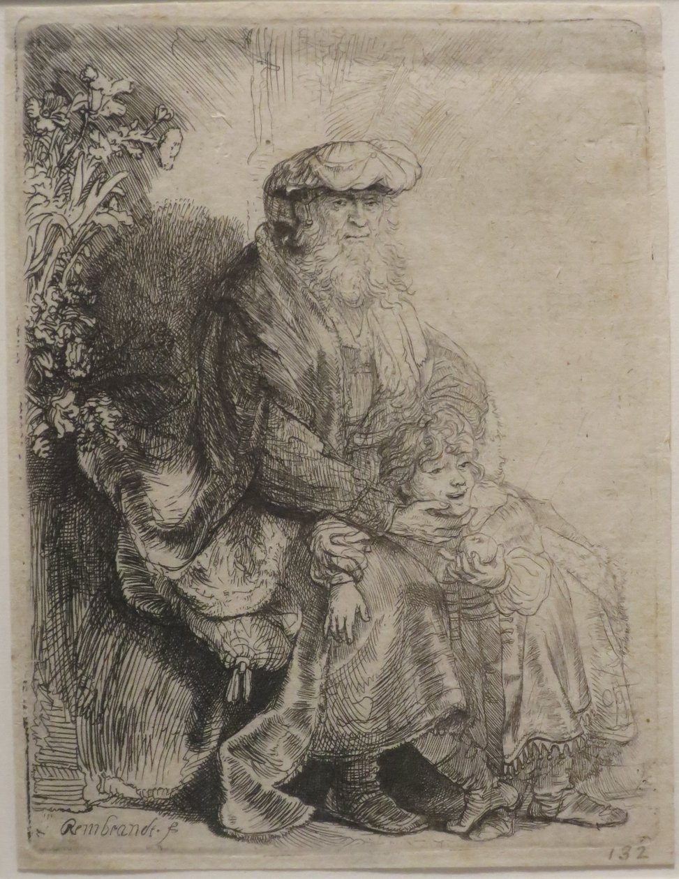 Abraham caressant Isaac", gravure de Rembrandt, Honolulu Museum of Art - Rembrandt