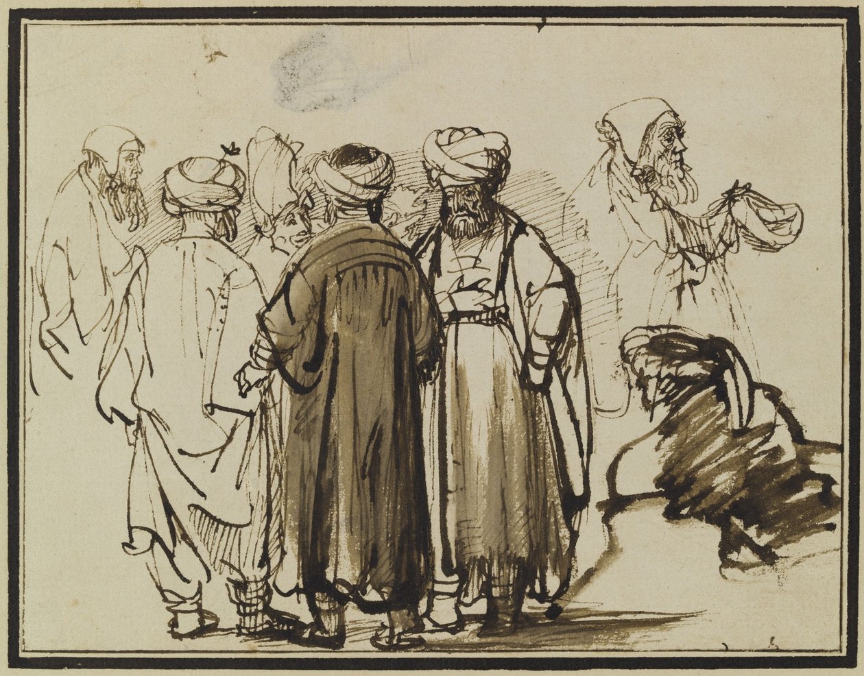 Des hommes en costume oriental et deux études d