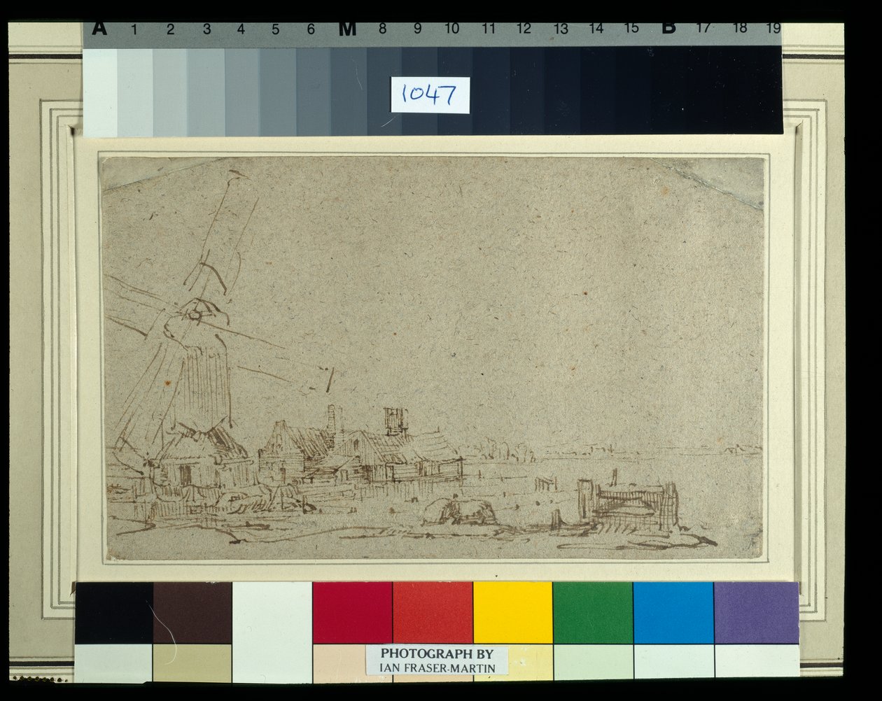 Un moulin à vent et un groupe de maisons, vers 1652-53 - Rembrandt Harmensz. van Rijn