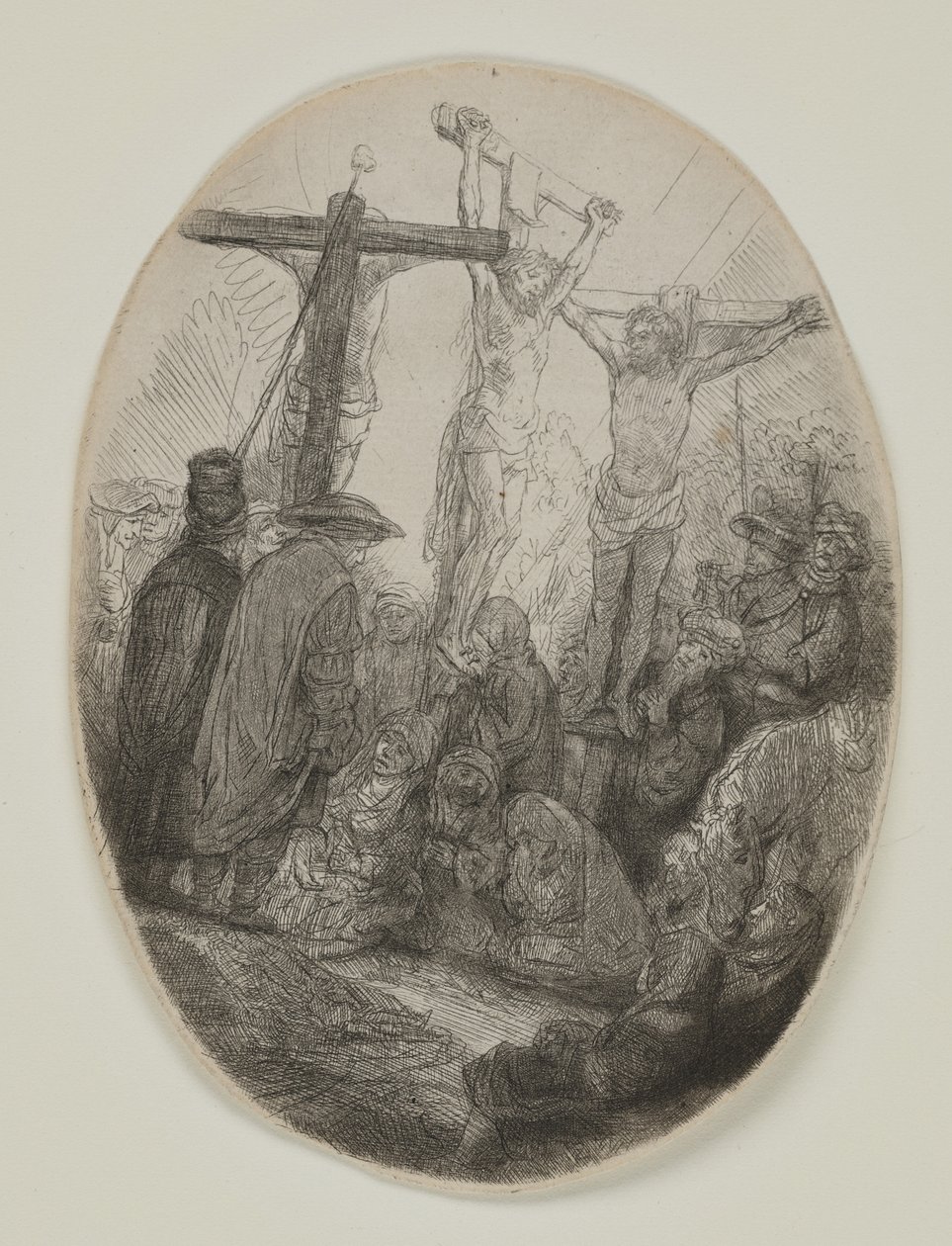 Christ crucifié entre deux voleurs : Une plaque ovale, c.1641 - Rembrandt van Rijn