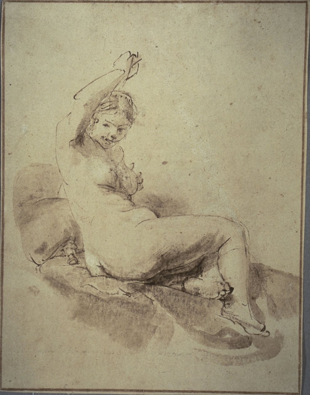 Femme nue allongée avec le bras levé, c.1665 - Rembrandt Harmensz. van Rijn