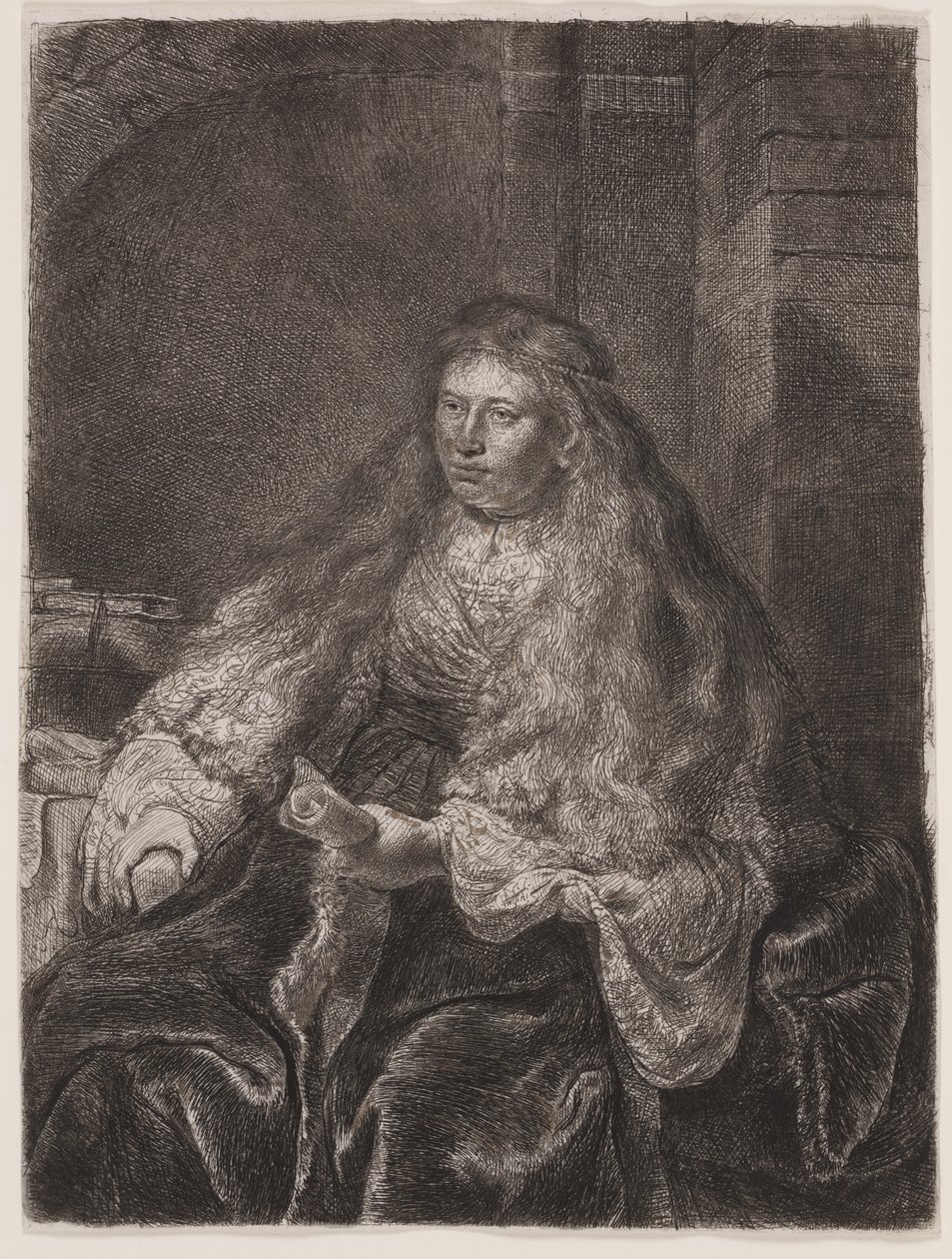 Fille aux Cheveux Longs Tombant sur ses Épaules, ou "La Grande Mariée Juive" - Rembrandt van Rijn
