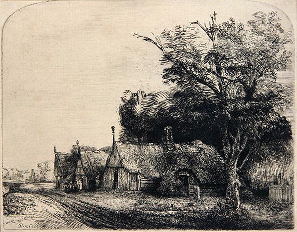 Paysage avec trois huttes - Rembrandt Harmensz. van Rijn