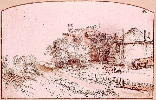 Paysage avec un cottage et une grange à foin - Rembrandt Harmensz. van Rijn