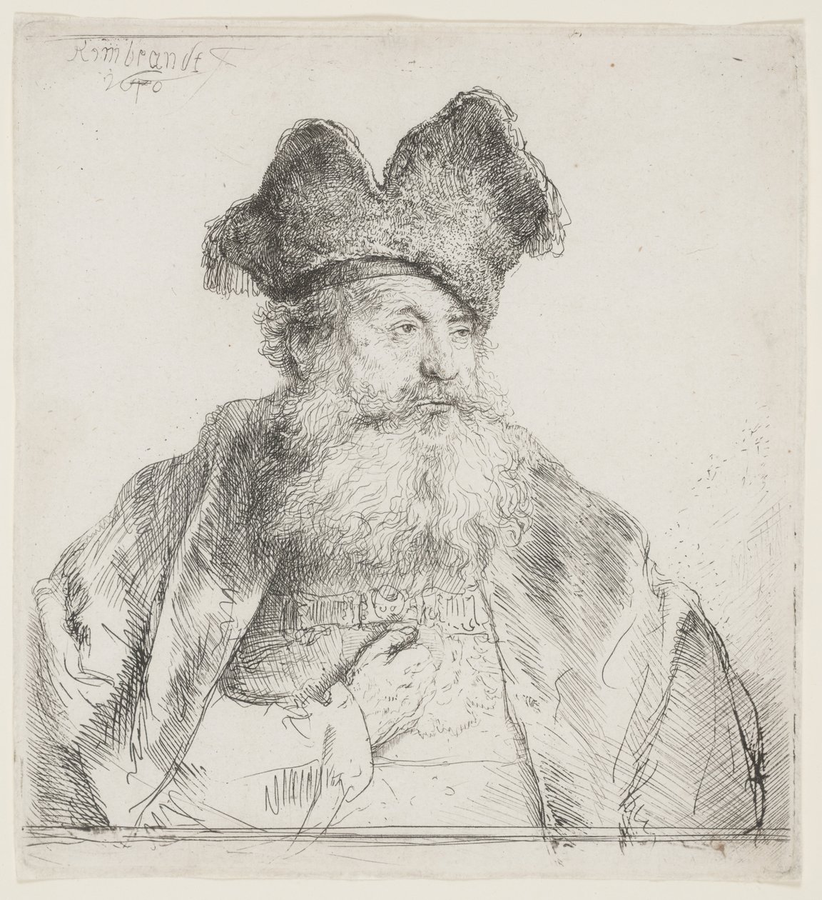Vieil homme avec un bonnet en fourrure divisé - Rembrandt van Rijn