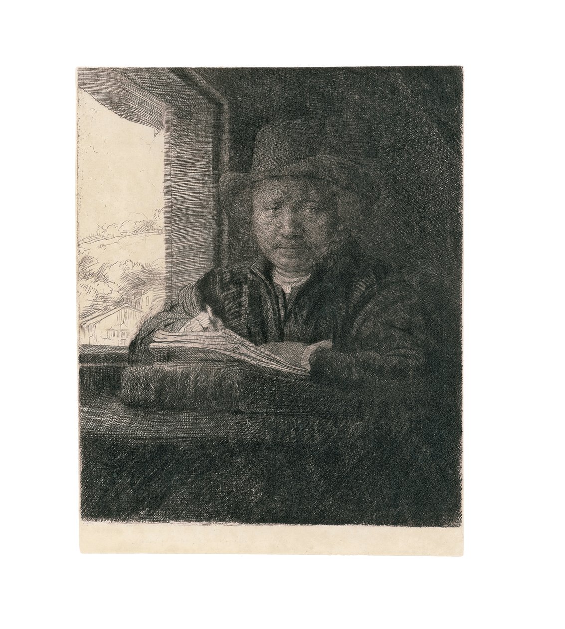 Autoportrait dessinant à une fenêtre, 1648 - Rembrandt van Rijn
