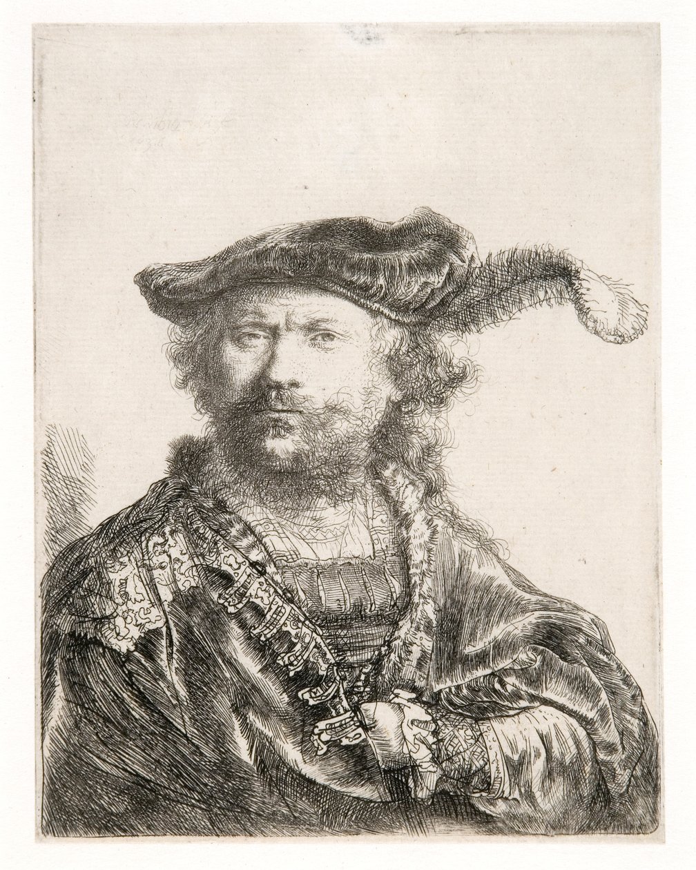 Autoportrait avec un bonnet de velours et une plume - Rembrandt Harmensz. van Rijn