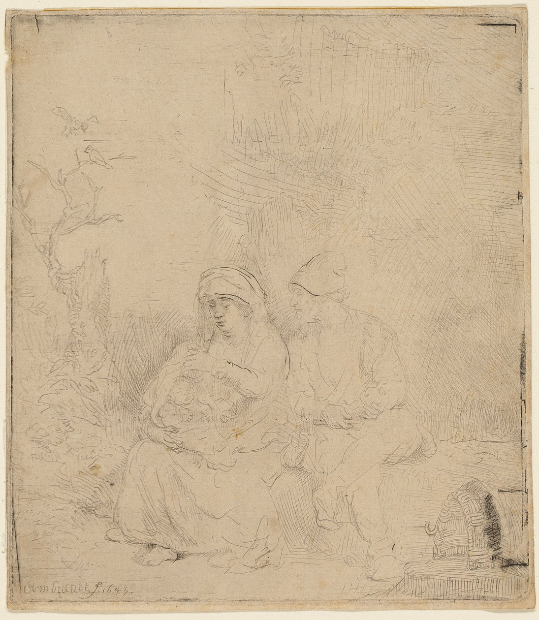 Le repos pendant la fuite en Égypte : Légèrement gravé - Rembrandt Harmensz. van Rijn