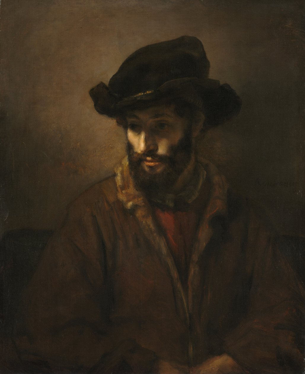 Un homme barbu portant un chapeau - Rembrandt van Rijn